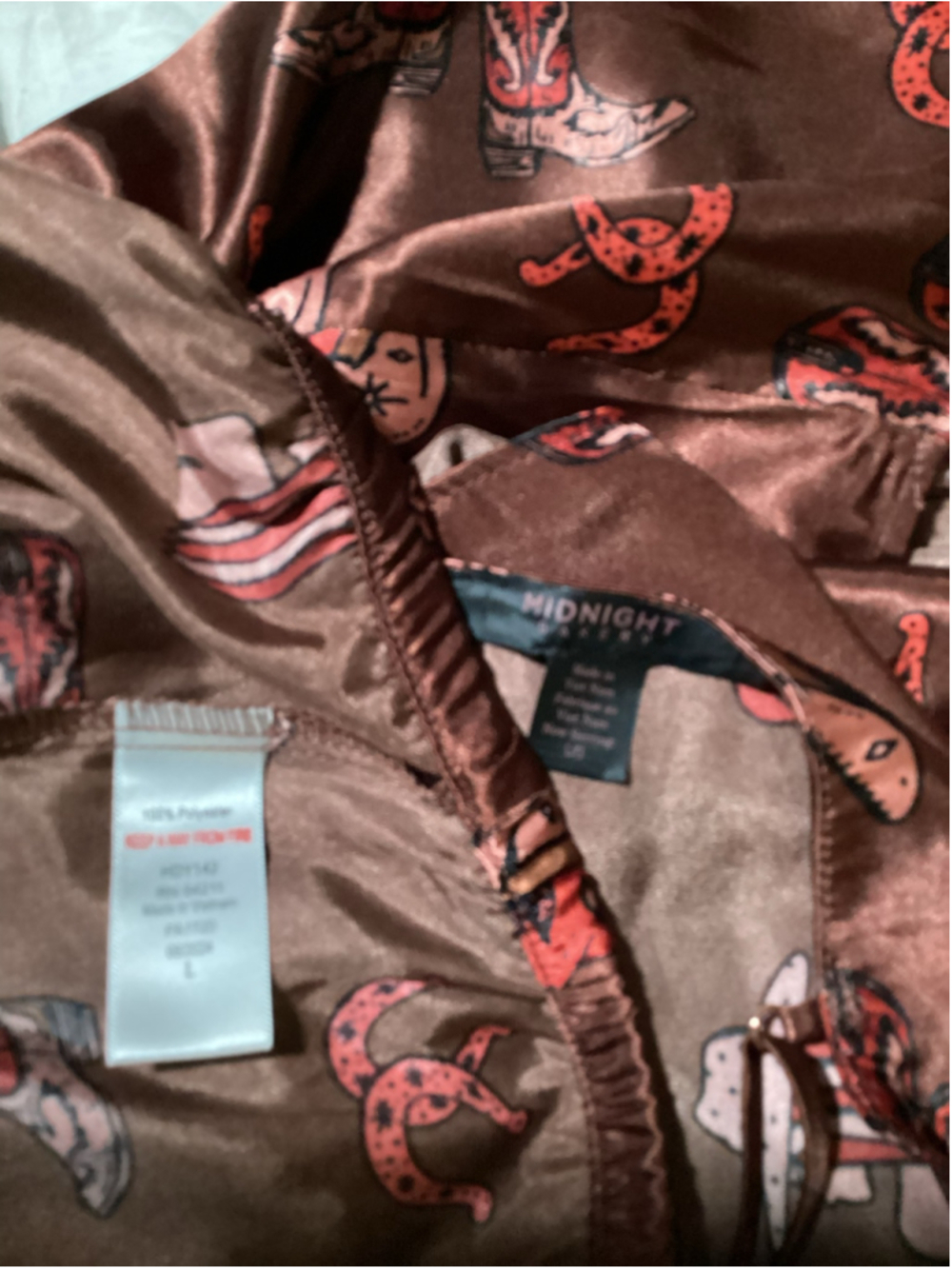 Women's Midnight Bakery Pajama Set, Size L, Brown and Red Cowboy Print - Picture 5 of 5